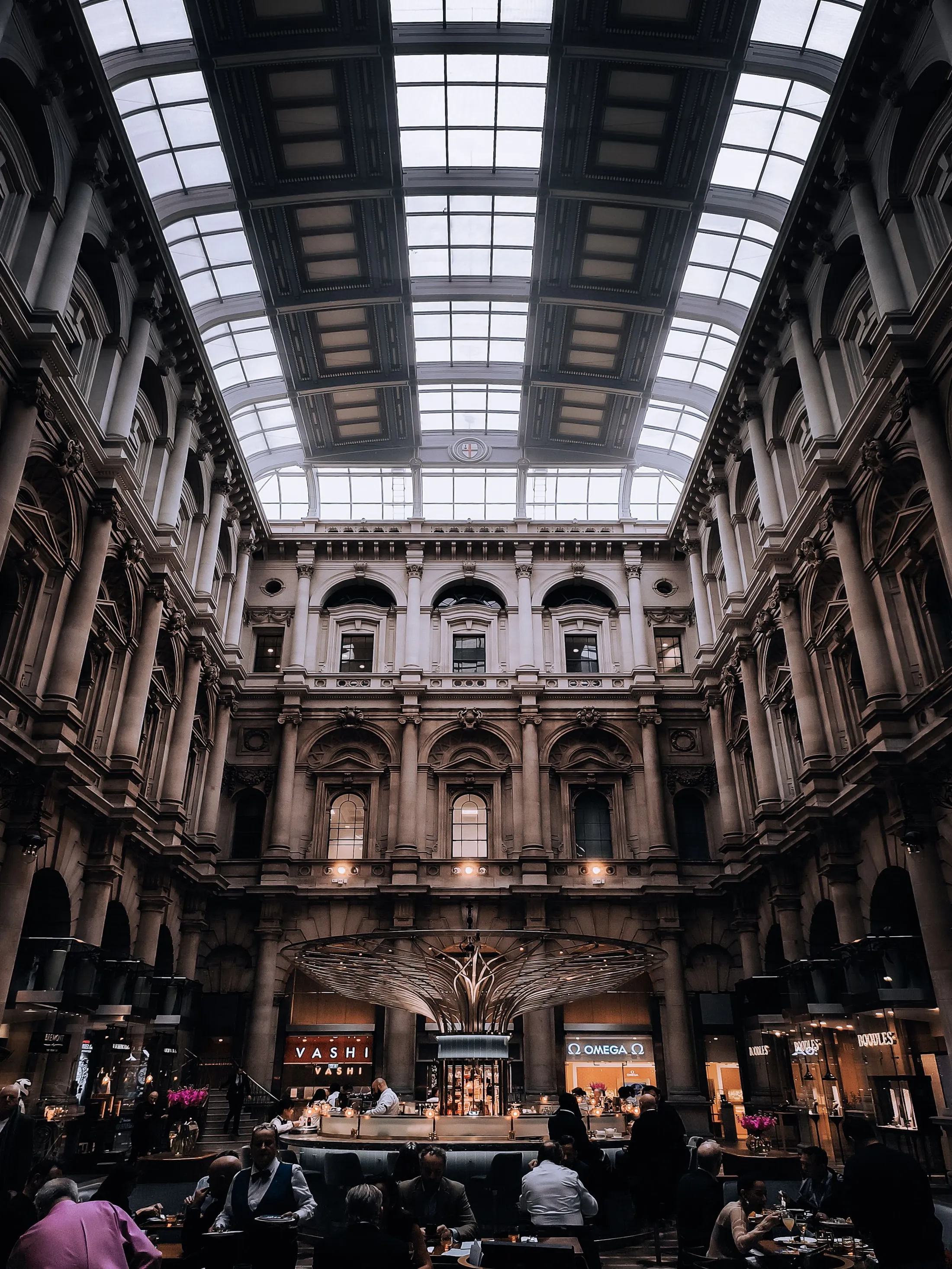 The covered courtyard of the Royal Exchange in the City of London